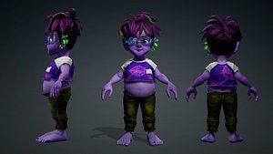 Cartoon Boy Character Rigged - Stylized Style Alien Cyberpunk Fantasy 3D model 3D model