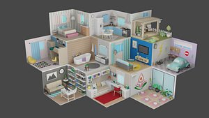 3D Low Poly Rooms Interior 2