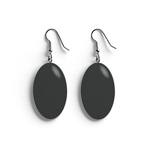 Black Ellipse Earrings - oval plastic ear jewel 3D