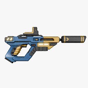Sci-Fi Electric Cobalt Blue Pistol - Lowpoly Futuristic Gun 3D