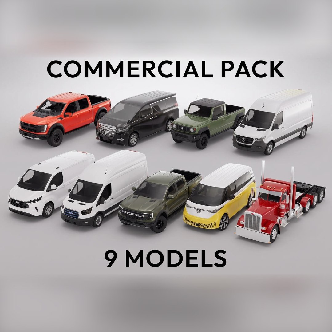 3D Commercial and Work Vehicles Pack - 9 Car Models Bundle https://p.turbosquid.com/ts-thumb/6s/cvtraz/Ql/commercialpackcover/jpg/1792615931/1920x1080/fit_q87/2c3c79d5a010c1b8548d04820d2c68aa8964e961/commercialpackcover.jpg
