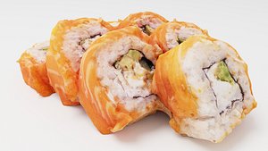 3D Sushi Rolls with fresh tuna and salmon Japanese cuisine seafood