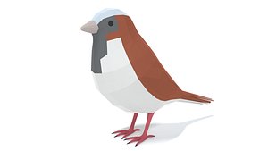 3D Low Poly Cartoon Sparrow