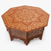 Oriental Wooden Table with Inlaid Floral Pattern