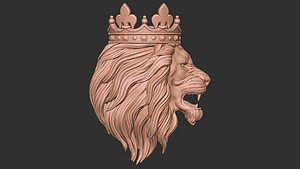 3D model angry lion crown pendant
