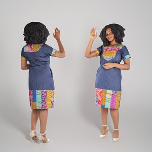 young woman african dressed 3D model