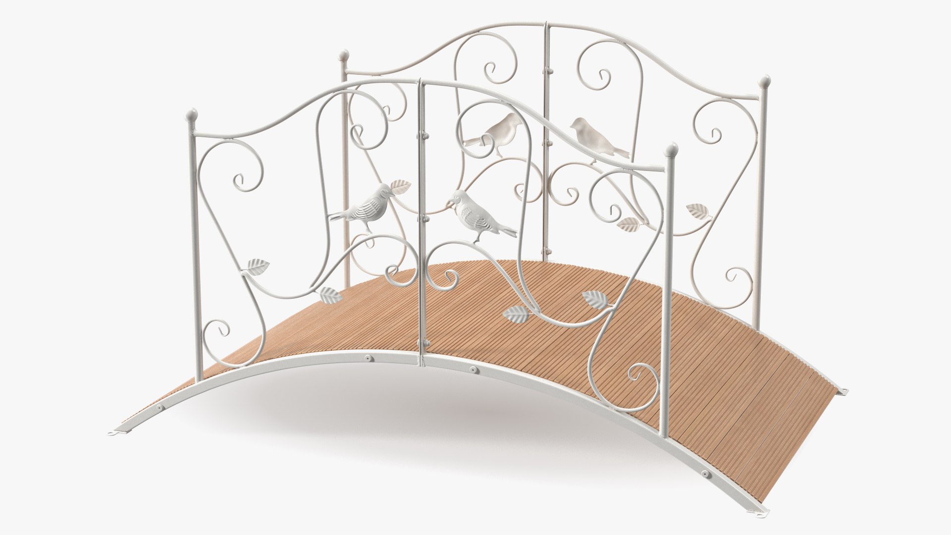 Iron Garden Bridge with Wooden Floor White 3D model preview