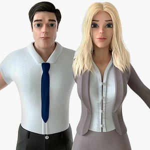 3D Cartoon Man and Woman - Business Suits model