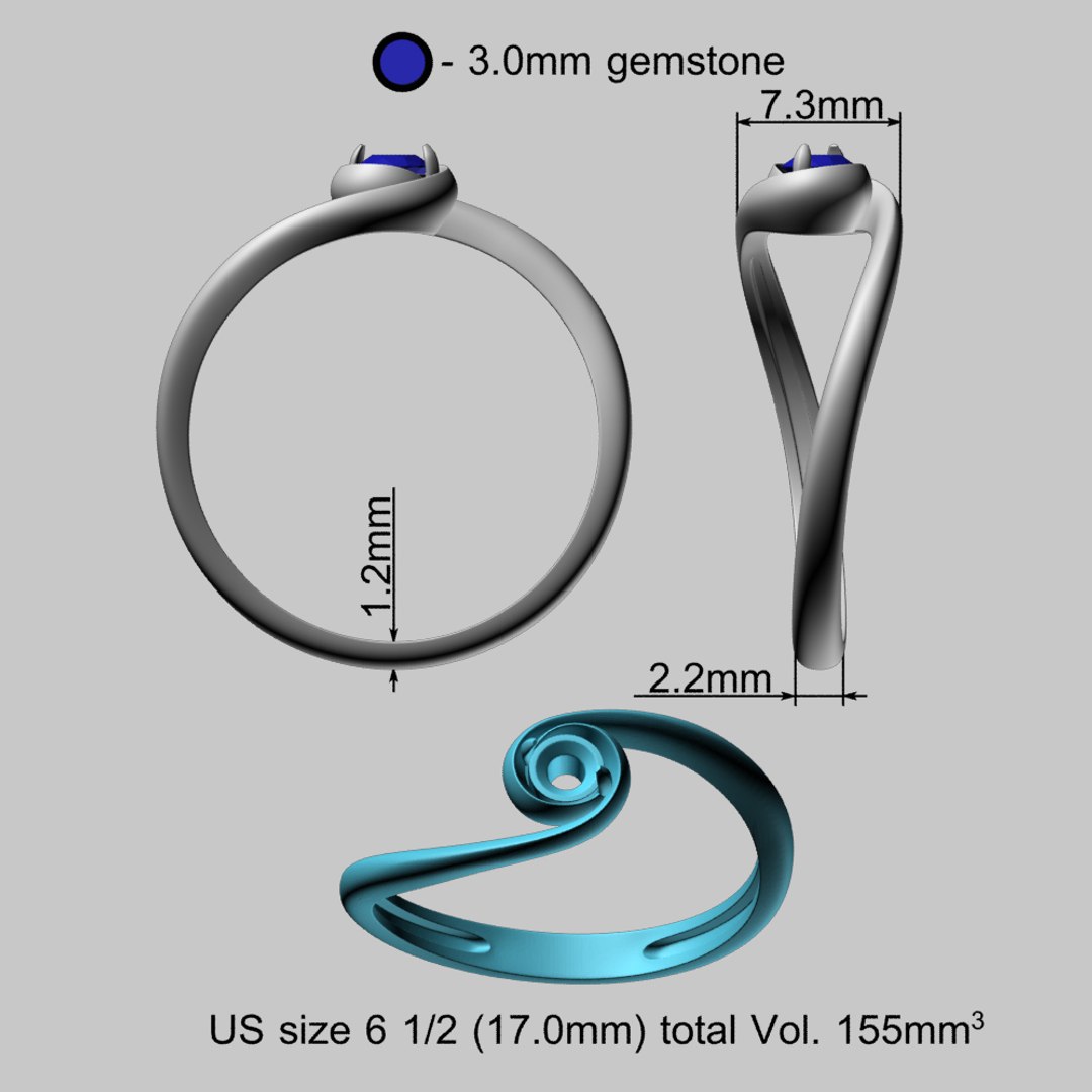 3D 3mm Single Diamond Gold Ring model - TurboSquid 1872204