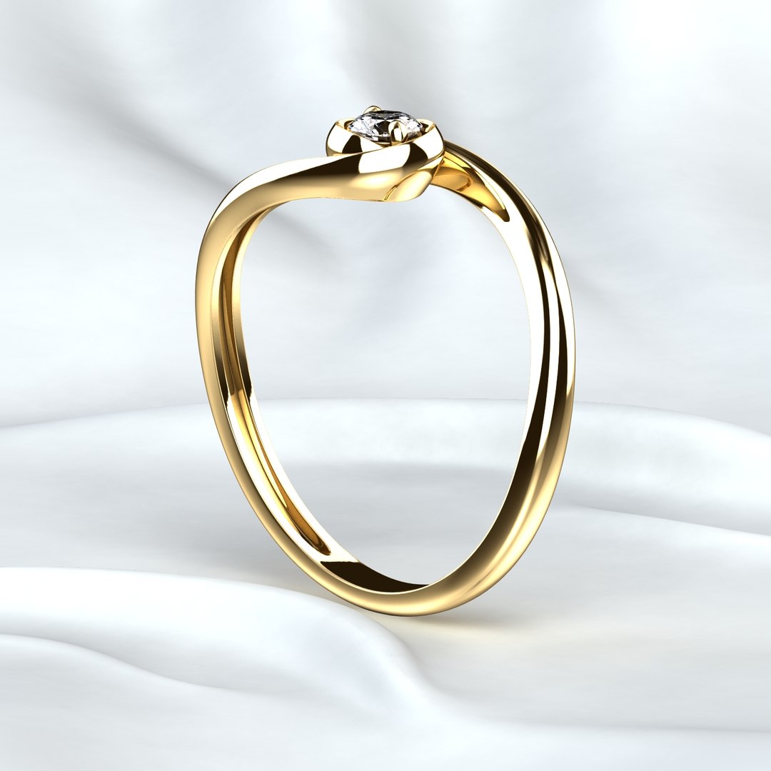 3D 3mm Single Diamond Gold Ring model - TurboSquid 1872204