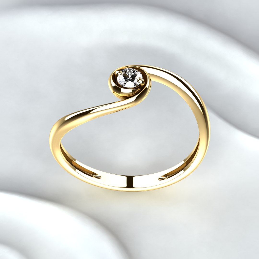 3D 3mm Single Diamond Gold Ring model - TurboSquid 1872204
