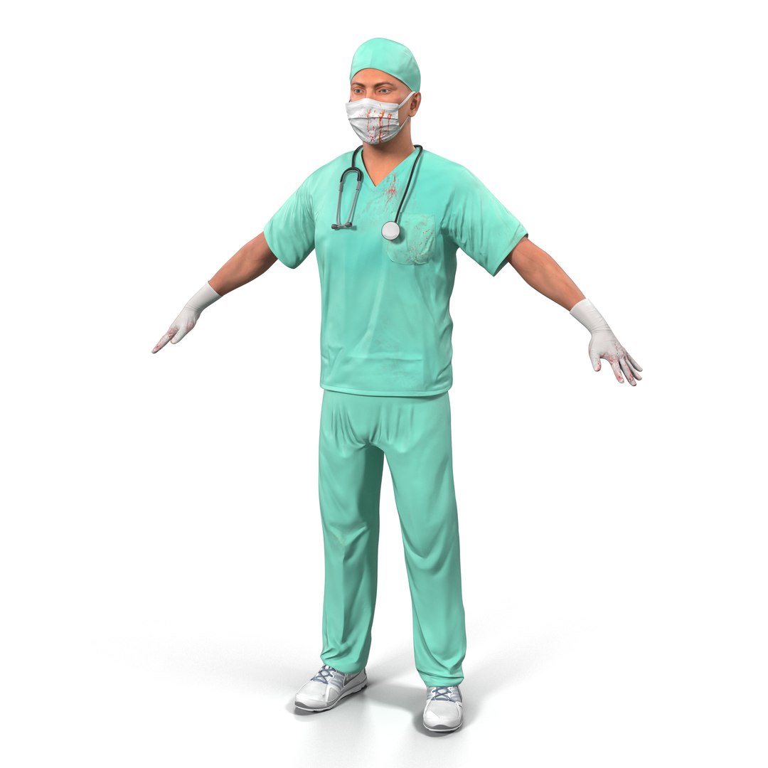 Male Surgeon Caucasian with Blood 3D model preview