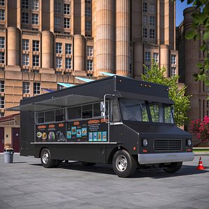 Mobile Kitchen Service Truck with Interior Black 3D model