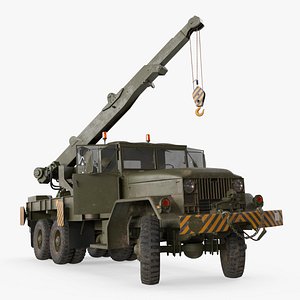 Army Wrecker Crane Truck Dirty Rigged for Maya