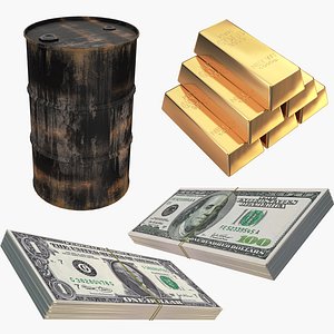 3D money gold oil barrel