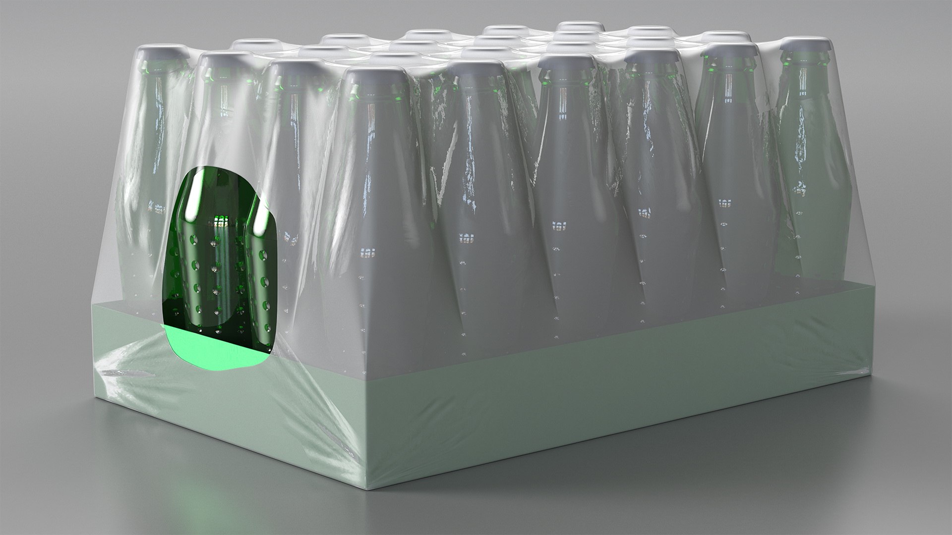 24 Green Soda Bottle Case 3D model preview