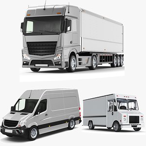 3D Detailed Three Cargo Trucks