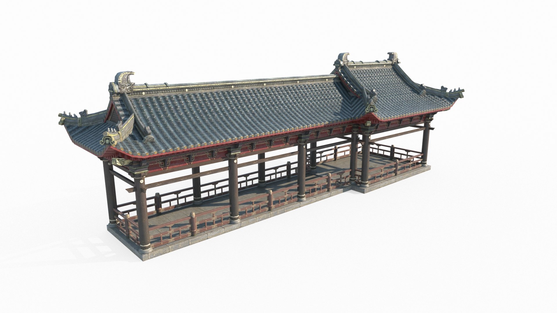 Ancient Asian Architecture And Garden Corridor 3D Model - TurboSquid ...