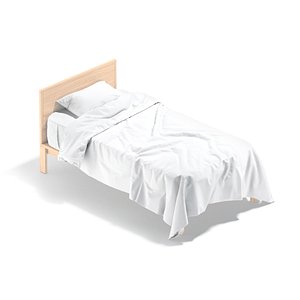 3D White Wooden Single Bed - twin singlebed with pillow and mattress model