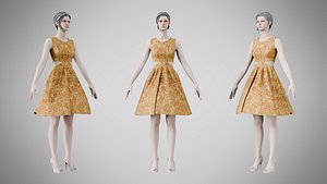3D Dress 33 Amber Bloom Brocade model