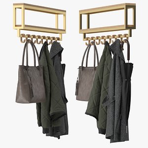 Wooden Metal coat rack wall mount 3D