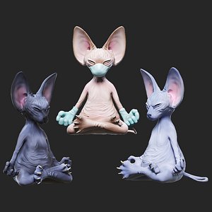 Three decorative figurines of funny sphinx cats 3D