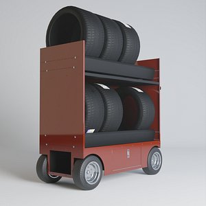 3D Double Tire Rack Cart PBR model