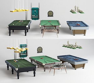 Billiard Table Pool Table Billiard Rack with Cues and Accessories 3D