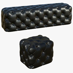 3D model Leather Chesterfield Sofa And Pouf