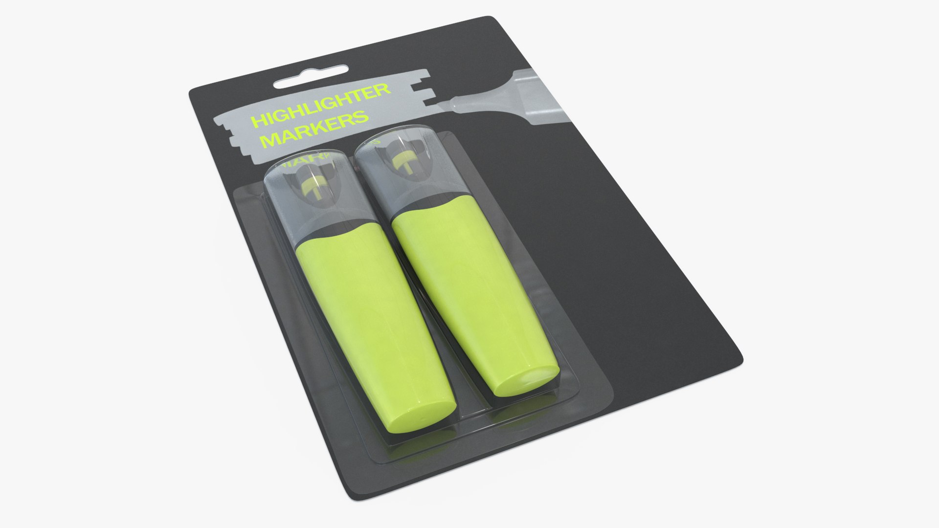 2 Highlighter Markers with Package 3D model preview
