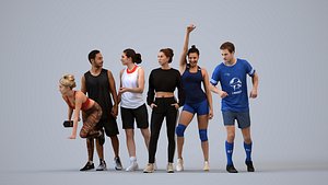 Basics0744 - A set containing 5 models of male and female adults standing in sport attire doing exer 3D model