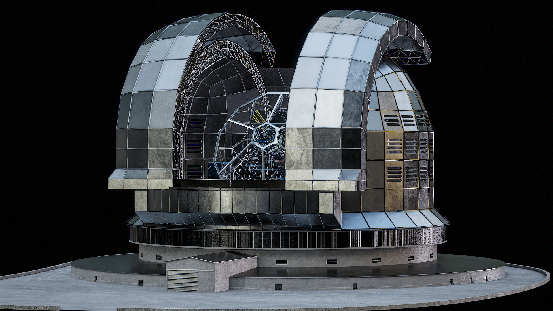 3D Extremely Large Telescope ELT PBR https://p.turbosquid.com/ts-thumb/6x/qYkgFE/uE/turn/png/1750806371/1920x1080/turn_fit_q99/3e1908d8ea5fb948ef86558b8951a644d37815cc/turn-1.jpg