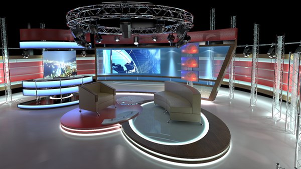 Virtual TV Studio Chat Set 1 3D model