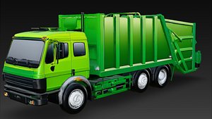3D Modern Rear Loading Garbage Truck 3D Model