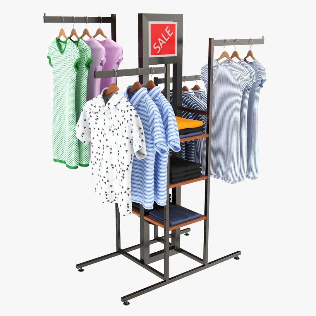 3D Store 4-way Square Tube Clothing Rack - TurboSquid 2201801