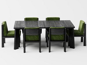 Modern Dark Wood Dining Table and Chair Set