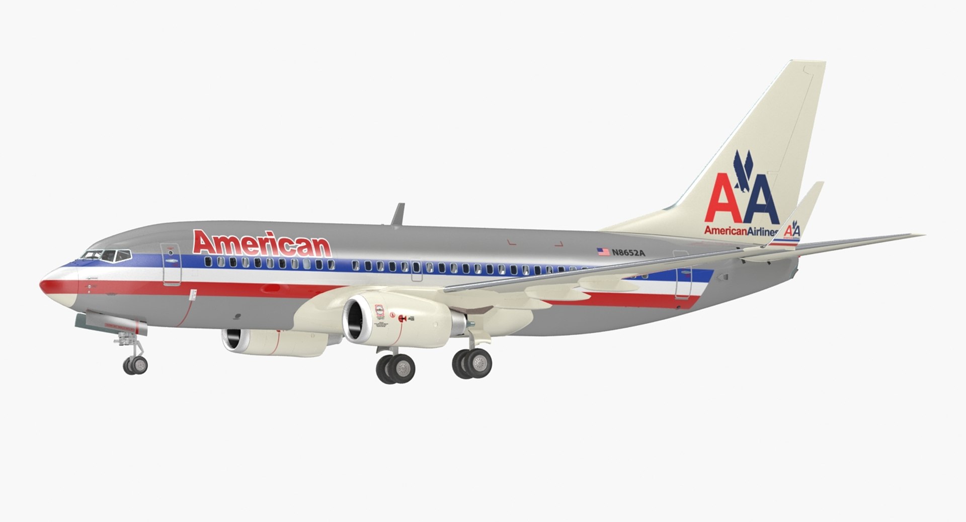 American Airlines Boeing 737-700 with Interior Rigged 3D model preview