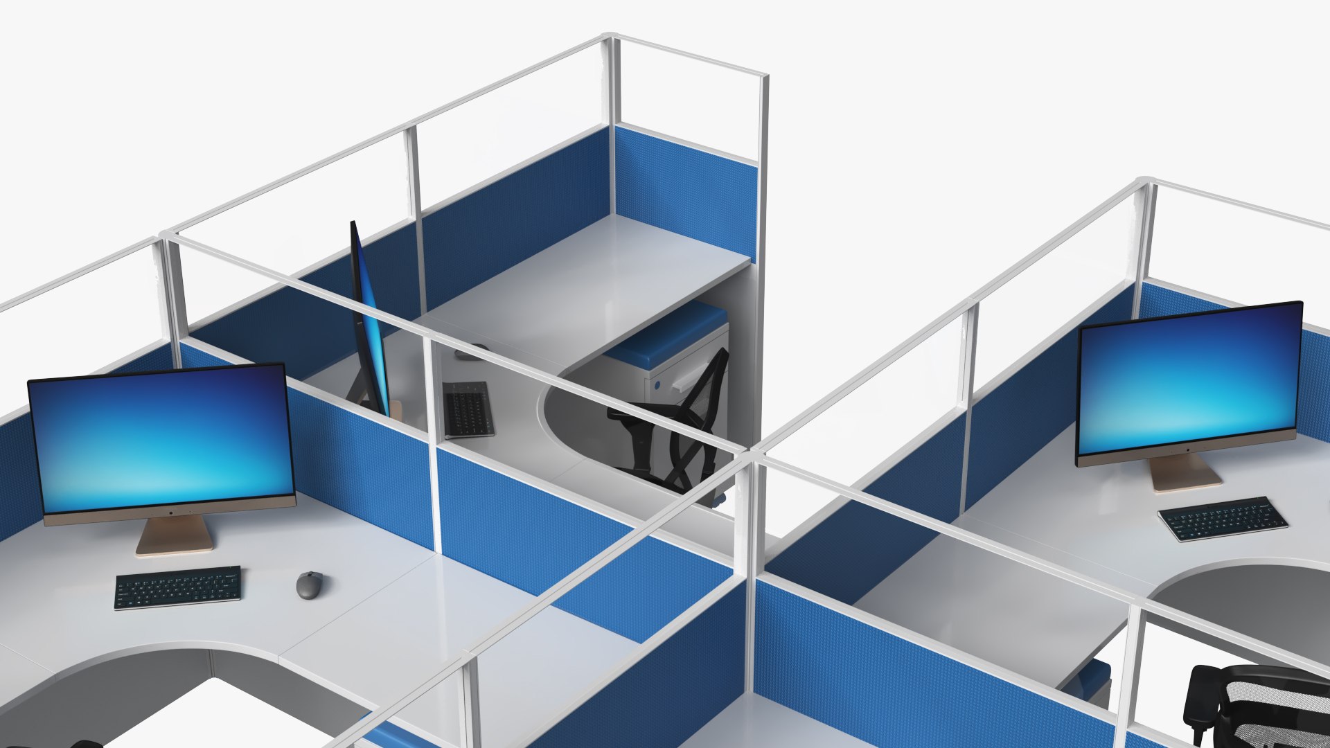 3D Open Plan Office Cubicle Furniture Set With Chairs Model ...