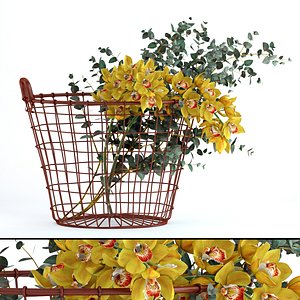 3D realistic plants basket flowers model