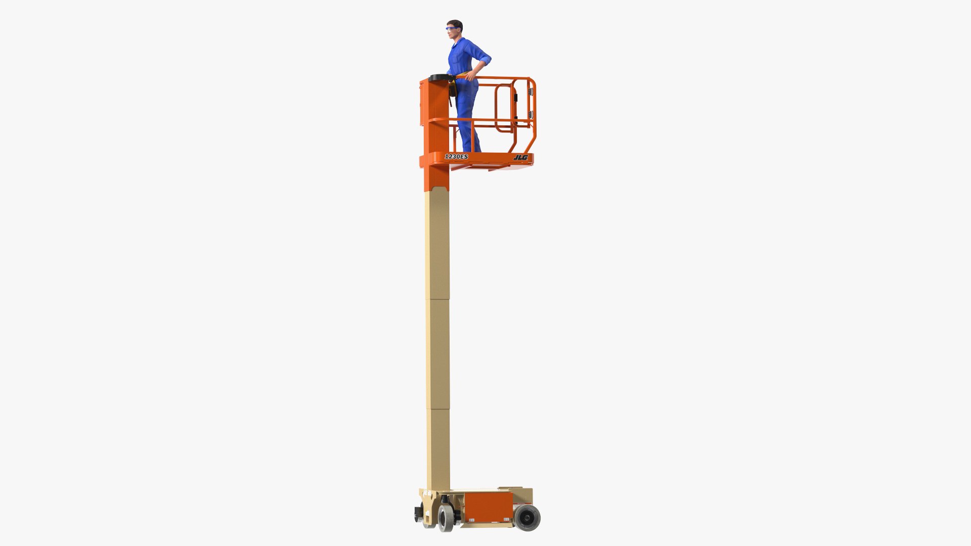 Electrician Worker with JLG 1230ES Vertical Mast Lift Rigged for Maya 3D model preview