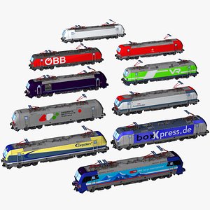 3D collection of 10 siemens vectron locomotives in different types and liveries