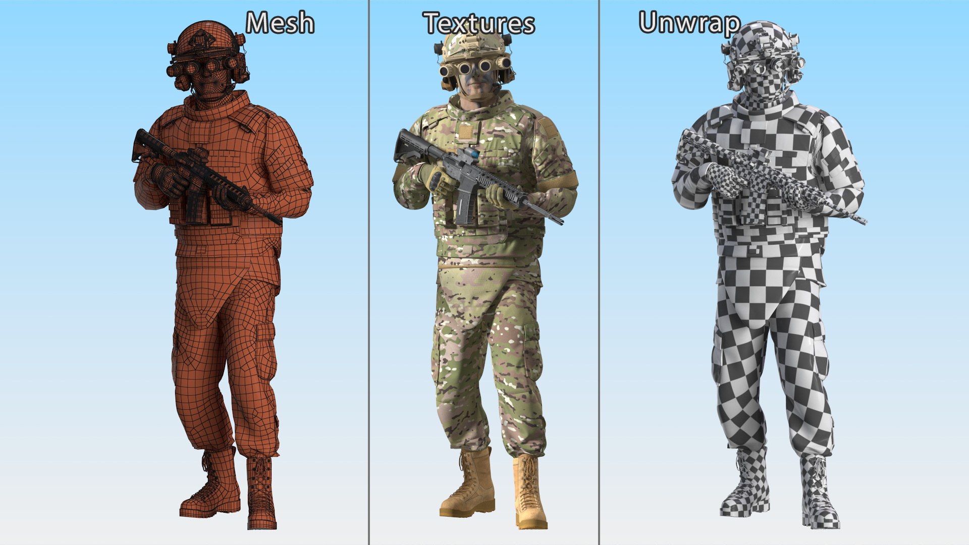3D Soldier in Night Vision Goggles Green Camo Walking model https://p.turbosquid.com/ts-thumb/6z/9tJY0C/6d/soldierinnightvisiongogglesgreencamowalkingmb3dmodel014/jpg/1724637365/1920x1080/fit_q87/be6923789456b9ddd041626b2601edd9ac78a301/soldierinnightvisiongogglesgreencamowalkingmb3dmodel014.jpg