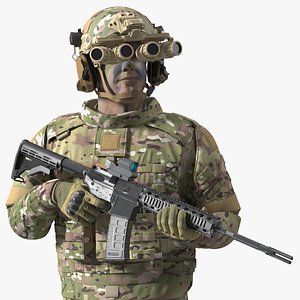 3D Soldier in Night Vision Goggles Green Camo Walking model