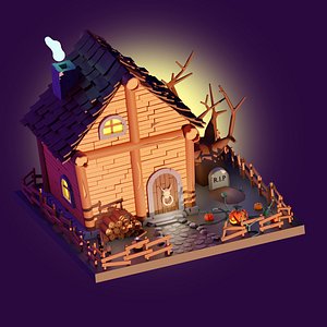 3D Scary low poly halloween house