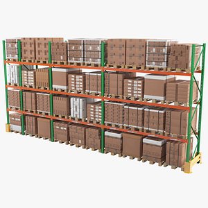 Warehouse Shelf With Pallets 3D model