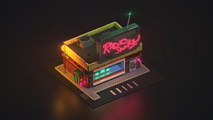 Voxel retro radio station with interior