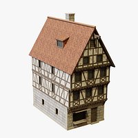 Medieval Half Timbered Townhouse - Low Poly Game Ready with LODs
