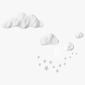 3D Wall Cloud and Star Decor Set White model