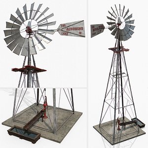 3D Old Windmill With Water Pump