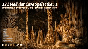 3D model 121 Modular Cave Speleothems Stalactites Flowstones  Cave Formation Kitbash Pack